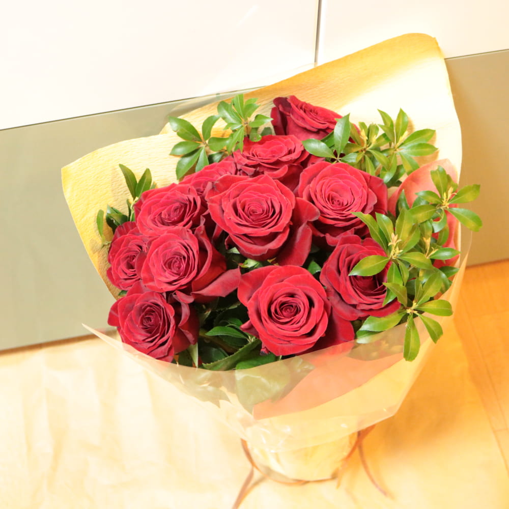 赤バラ１１本ブーケ プリザーブドフラワーと花のオーダーメイドの Anflow アンフロー