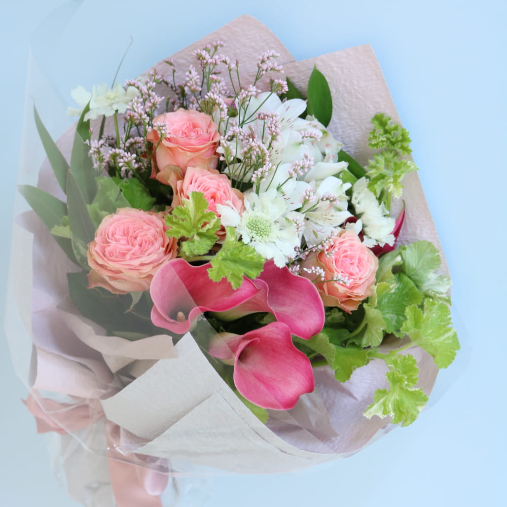 結婚祝いのブーケ 白ピンク系 プリザーブドフラワーと花のオーダーメイドの Anflow アンフロー